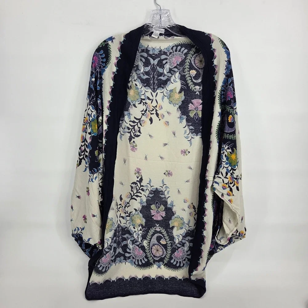 Anthropologie Kimono Wrap One Size Navy Floral Paisley Boho Art-Inspired Shawl